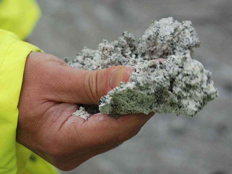 Kaolinised granite is incredibly soft and can be squashed by hand. Littlejohn china clay pit.