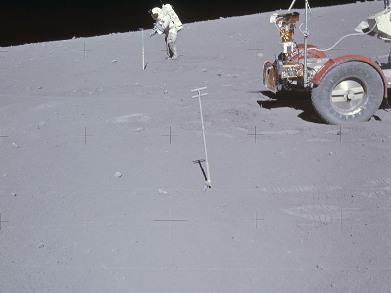 The Apollo 16 lunar buggy close to sample location 68501