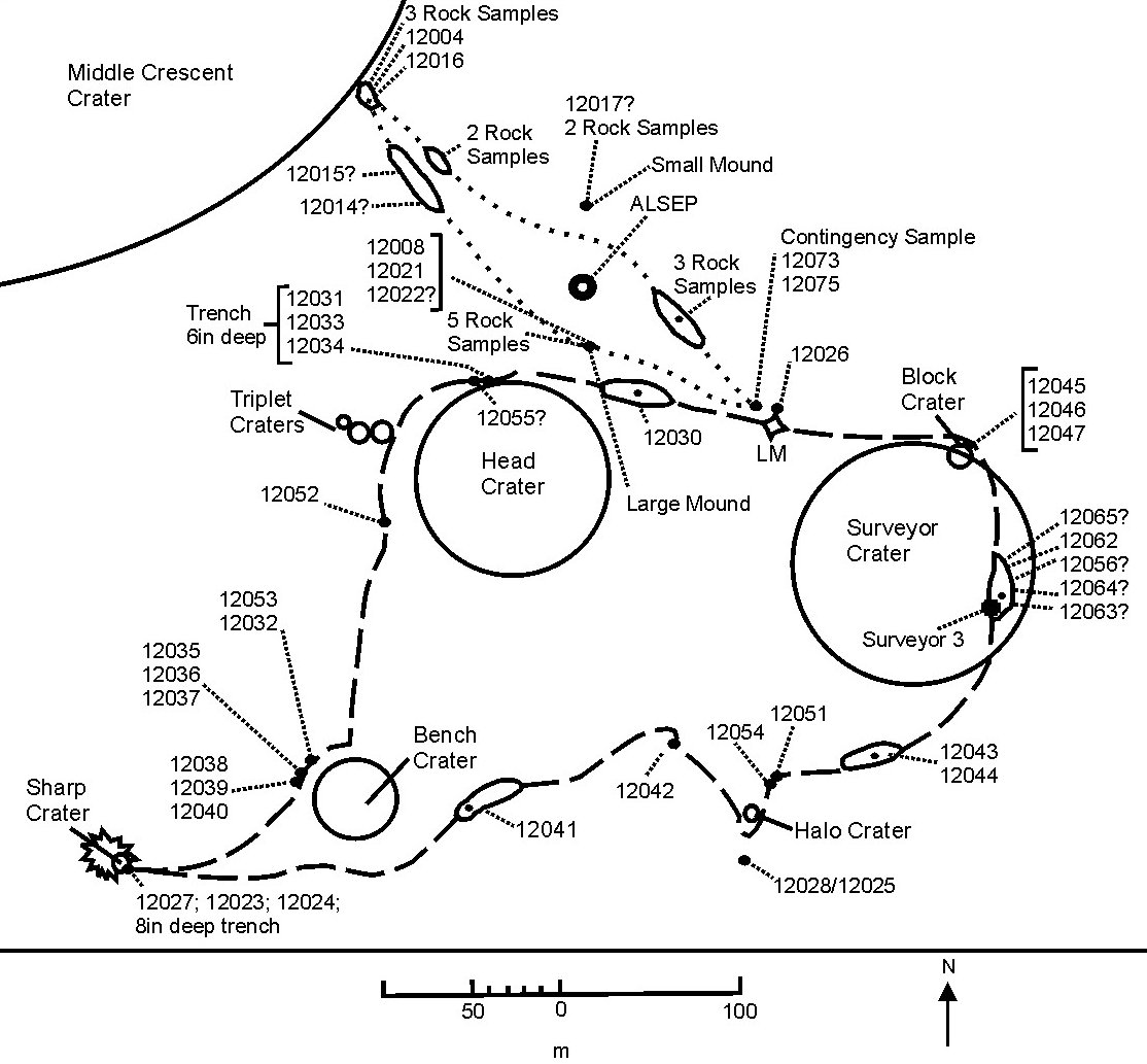 Apollo 12 sample location map