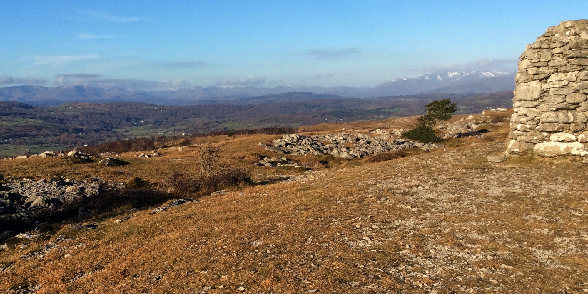 Rocky upland plateau with a view of distant mountains