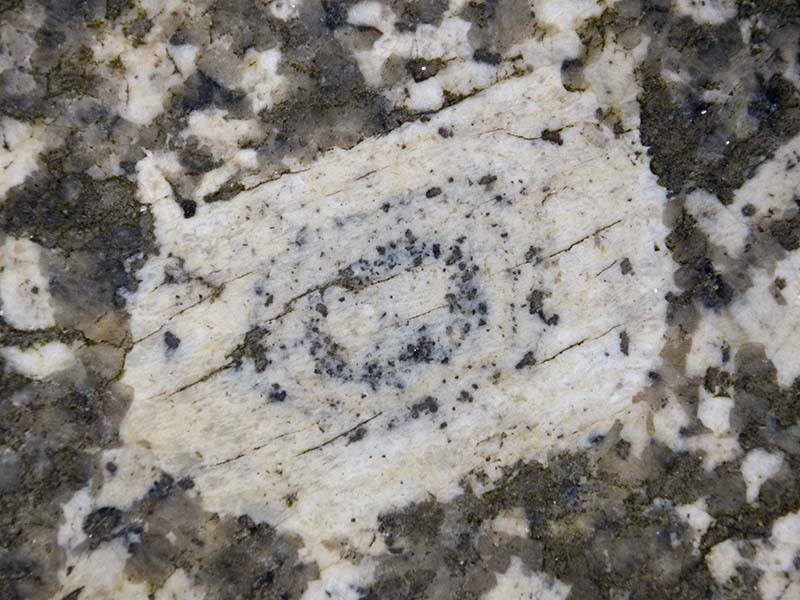 Orthoclase feldspar crystal with mica inclusions in steps leading into Fowey