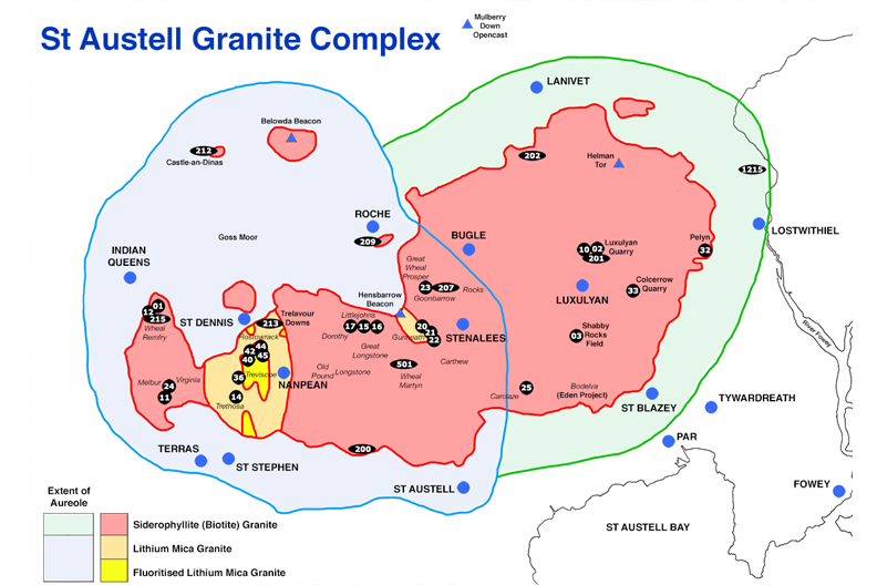 Geological map of St Austell granite and surrounding area