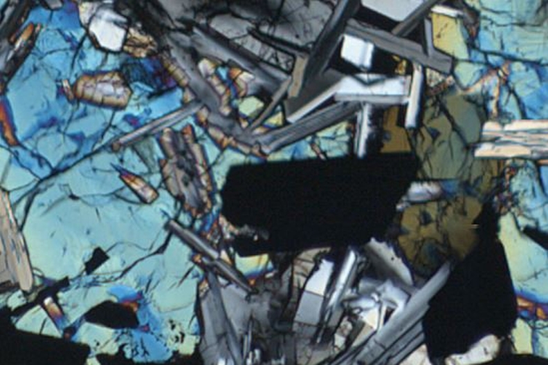 Photomicrograph under crossed polars of an igneous rock